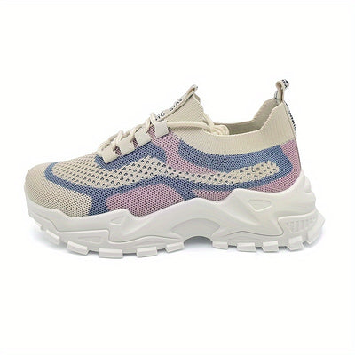 Women's Breathable Mesh Platform Sneakers, Casual Lace Up Outdoor Shoes, Comfortable Lwo Top Sport Shoes