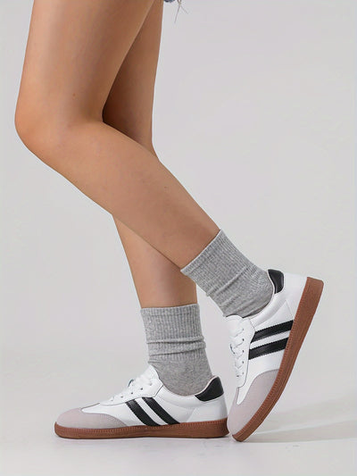 Women's Striped Pattern Flat Sneakers, Casual Lace Up Outdoor Shoes, Comfortable Low Top Shoes