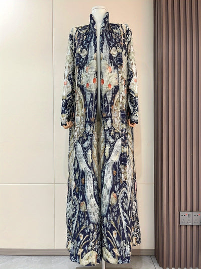 Exclusive Summer New Collection for Eid Al-Fitr 2025, Featuring a Pleated Miyake-Style Coat Cape with Prints, High Elasticity, Ultra-Long Middle Eastern Style Abaya Robe, Suitable for All Seasons. This Versatile Women'S Long-