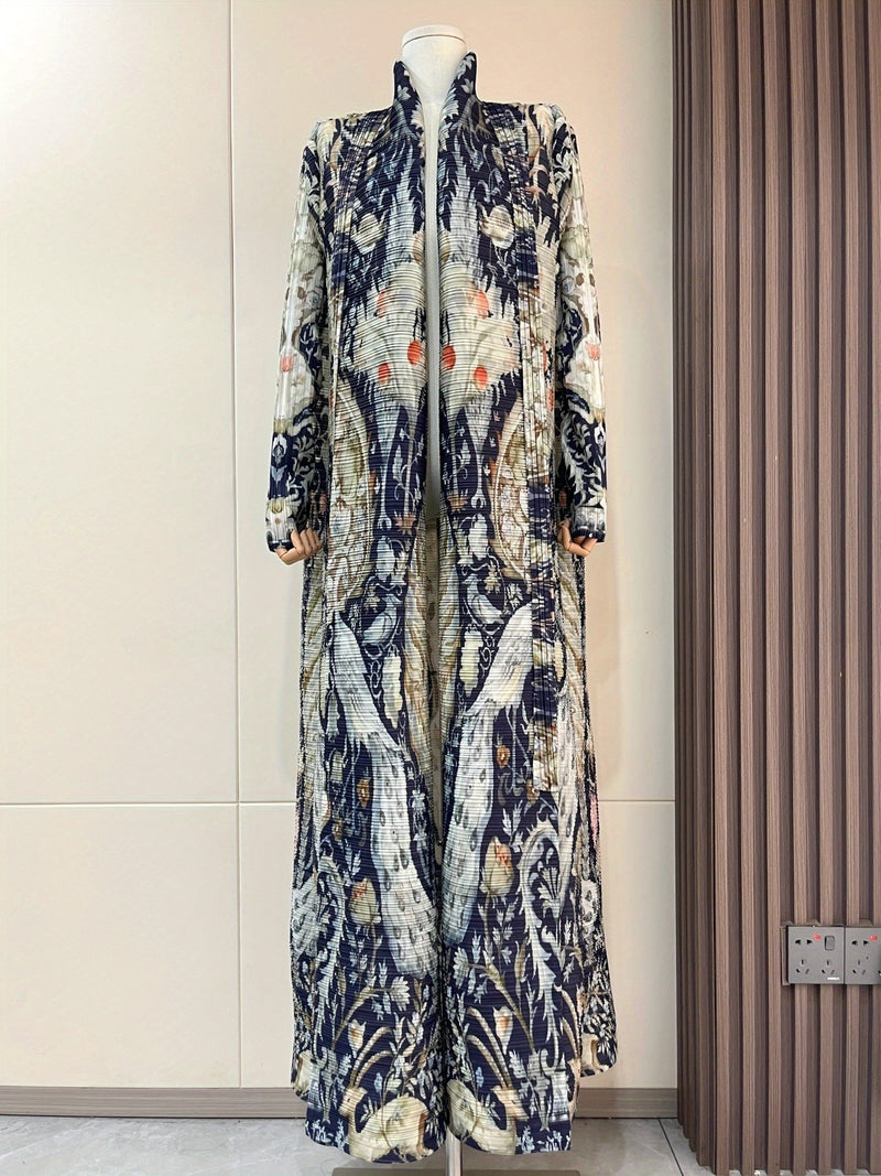 Exclusive Summer New Collection for Eid Al-Fitr 2025, Featuring a Pleated Miyake-Style Coat Cape with Prints, High Elasticity, Ultra-Long Middle Eastern Style Abaya Robe, Suitable for All Seasons. This Versatile Women&