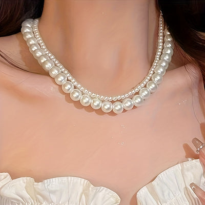 One Piece Double Layer Pink Pearl Necklace, Sweet and Cute, Simple Resin Design, All Season Daily Wear, Valentine'S Day Gift