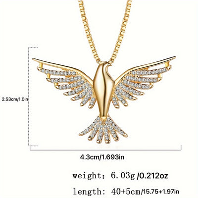 1pc Elegant 18K Golden Plated Eagle Pendant Necklace, Copper Base with 5A Zirconia Inlay, Tribal Hip Hop Style, Daily Wear Clavicle Chain for Women