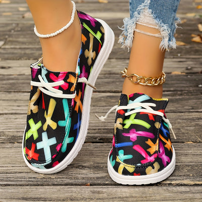 Women's Easter Themed Canvas Shoes, Casual Lace Up Outdoor Shoes, Lightweight Low Top Shoes