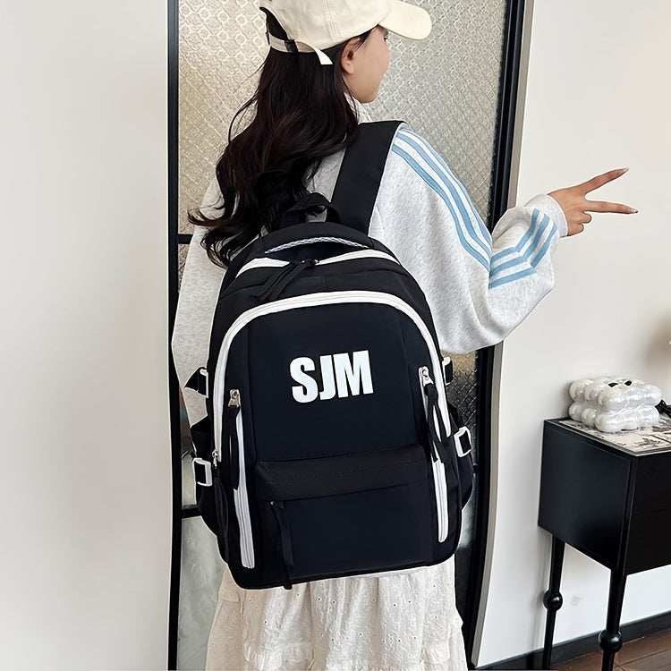 حقيبة ظهر أكسفورد متينة للسفر - حقيبة مدرسية عملية جذابة بصريًا بأحزمة قابلة للتعديل، وحجرات متعددة، وسحاب للإغلاق، بتصميم أبيض وأخضر، حقيبة ظهر عملية | حقيبة أنيقة وعملية | خامة أكسفورد