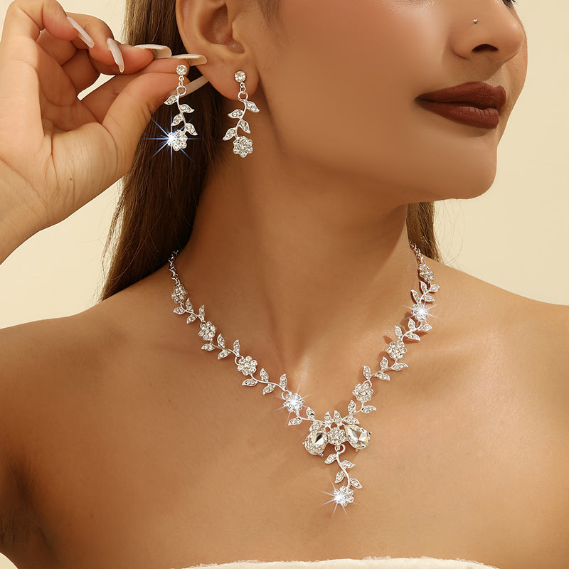 A set of 3 elegant and fashionable flower necklaces, earrings, and jewelry, suitable for dance parties and daily gift giving