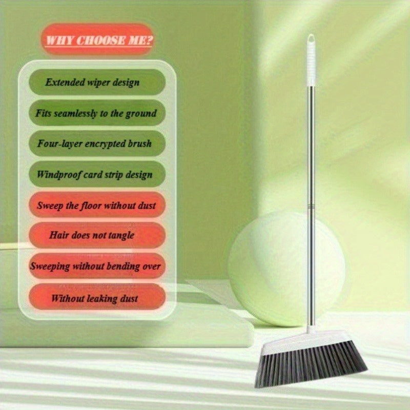Professional Quality Stainless Steel Broom with Ergonomic Handle and Sturdy Plastic Head, Designed for Easy Sweeping and Convenient Storage, Suitable for Kitchen, Living Room, and Bedroom Floor Cleaning, Durable Essential Hou