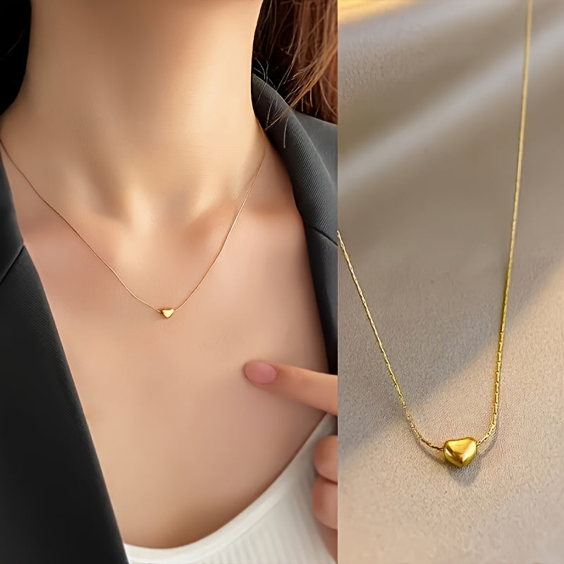 A 304 Stainless Steel Pendant Necklace With A Sweet Style, Casting Process, Delicate And Small Brushed Small Peach Heart Shape, Specially Designed For Women, Small And Extraordinary Love Treasures, Suitable For Young Ladies T