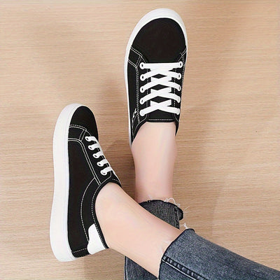 Women's Simple Canvas Shoes, Casual Lace Up Outdoor Shoes, Comfortable Low Top Sneakers