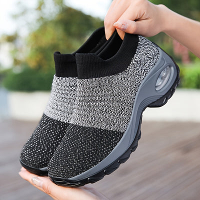 Women's Breathable Knit Chunky Sneakers, Casual Slip On Outdoor Shoes, Comfortable Low Top Shoes
