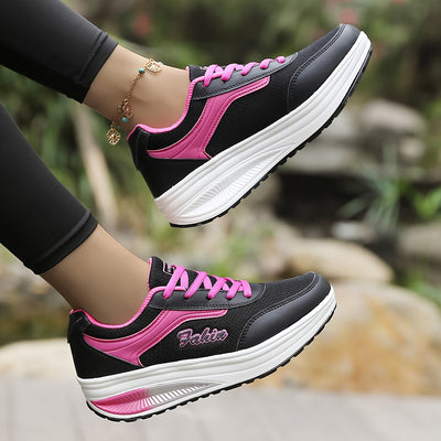 Women's Breathable Mesh Platform Sneakers, Casual Lace Up Outdoor Shoes, Comfortable Low Top Shoes