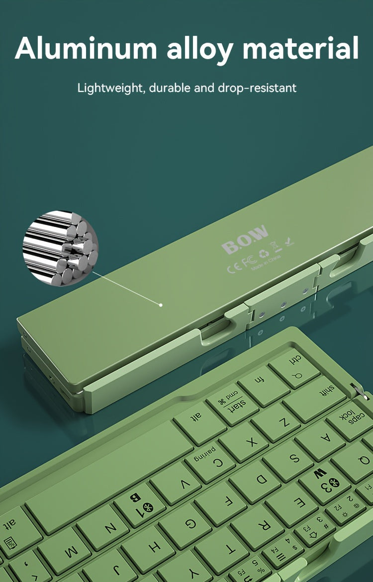 BOW Foldable Wireless BT Keyboard Mute, For Home And Office Use, Portable, Mobile Charging Keypad, With Mobile Phone And Tablet Holder, Capable Of Connecting Three Devices Simultaneously, Applicable To Android/Windows/iOS Mob