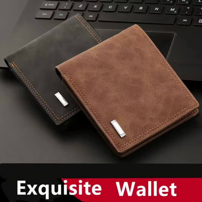 Men'S Slim Faux Leather Wallet - Stylish Black Compact Design with Multiple Card Slots, Cash Compartment & ID Holder - Perfect Gift for Him, Business Style, Everyday Use