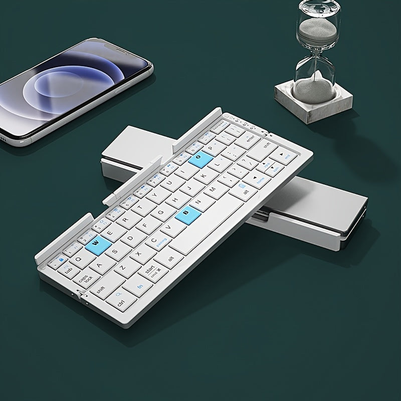 BOW Foldable Wireless BT Keyboard Mute, For Home And Office Use, Portable, Mobile Charging Keypad, With Mobile Phone And Tablet Holder, Capable Of Connecting Three Devices Simultaneously, Applicable To Android/Windows/iOS Mob
