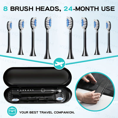 Adult Sonic Electric Toothbrush 8 Brush Head Set, Includes Storage Box + Toothbrush Holder, 6 Cleaning Modes, Smart Timer, Suitable for Sensitive Gums, Travel Outdoor, Life, USB Charging, 2025 Christmas Gift, New Year, Valent