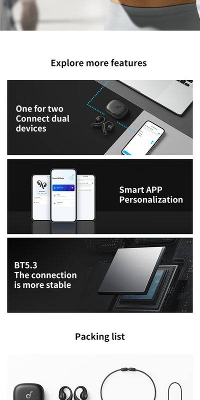 Soundcore AeroFit Pro Wireless Earbuds, Open-Ear Design for Comfortable Long-Term Wear, Strong Sound Quality, 2-in-1 Use, Built-in Microphone, 16.2mm Speakers, USB-C Charging, Ideal for Running and Outdoor Activities, Outdoor