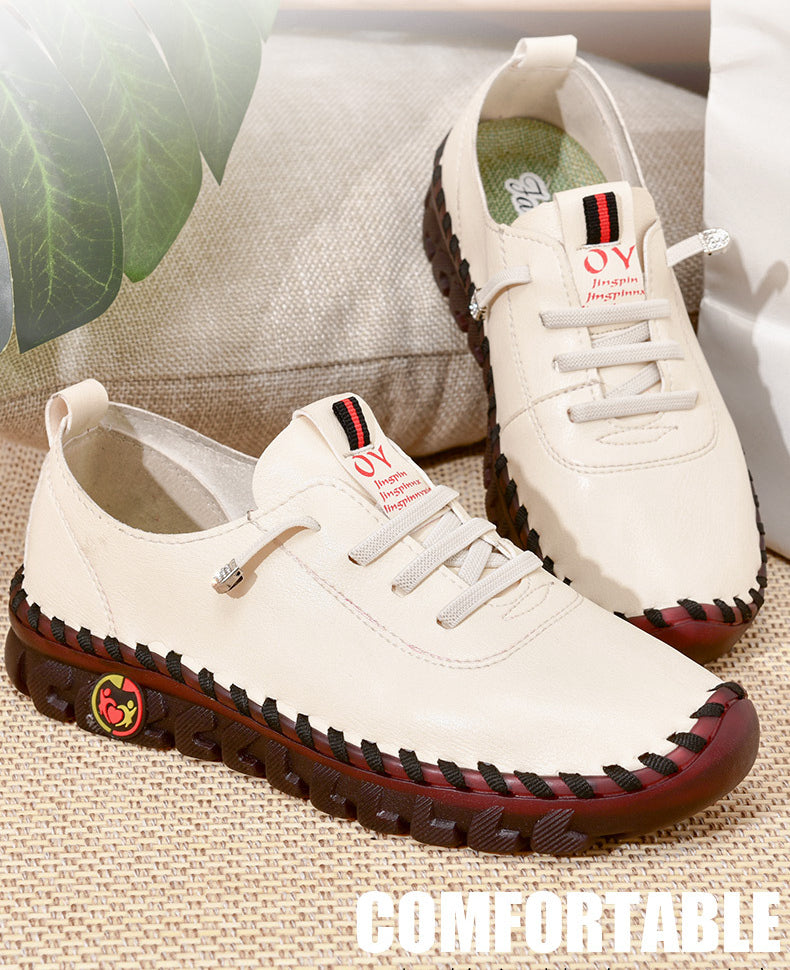 حذاء لوفر نسائي أنيق كاجوال - حذاء سهل الارتداء بلون بيج مع رباط أمامي ونعل مطاطي، وغطاء صناعي - مثالي للقيادة والملابس الكاجوال، أحذية نسائية