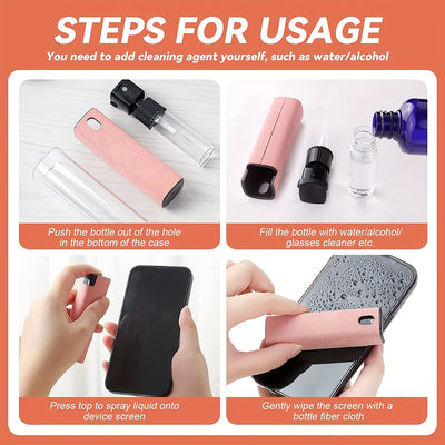 2in1 Microfiber Screen Cleaner Spray Bottle Set, Suitable for Mobile Phone and Computer Microfiber Cloth Wiper, Suitable for iPhone Cleaning Glasses Wiper