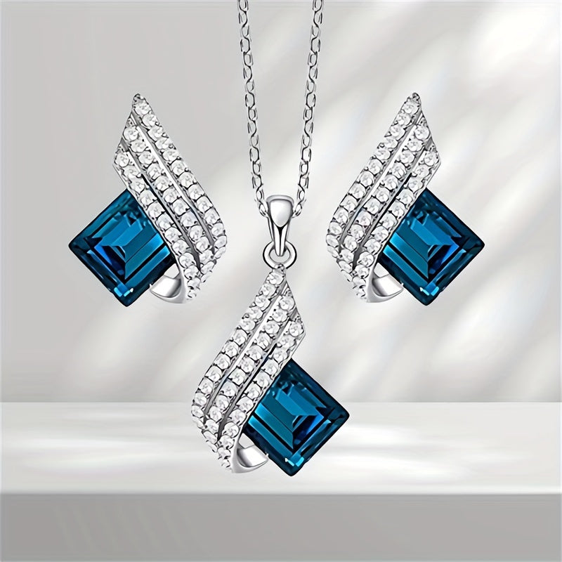 Blue Shining Diva Fashion Angel Wings Pendant Necklace, Jewellery Set, Gifts for Men And Girls