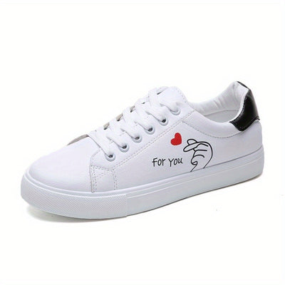 Women's Kawaii Heart Pattern Sneakers, Casual Lace Up Outdoor Shoes, Lightweight Low Top Shoes
