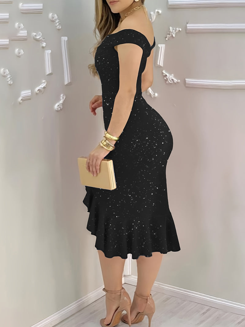 فستان بحافة ورقة اللوتس البودرة