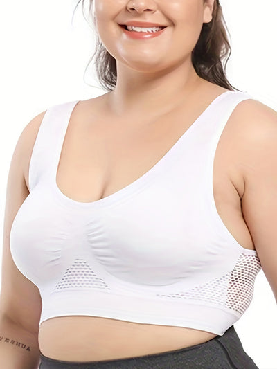 14pcs EssElegance Plus size High Support Wire-Free Sports Bras with Padded & Mesh Panels, Breathable Stretch Fit for Yoga Running Training