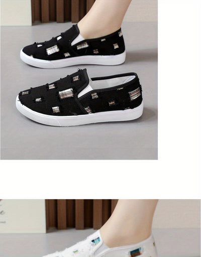 Women's Simple Canvas Shoes, Casual Slip On Outdoor Shoes, Comfortable Low Top Sneakers