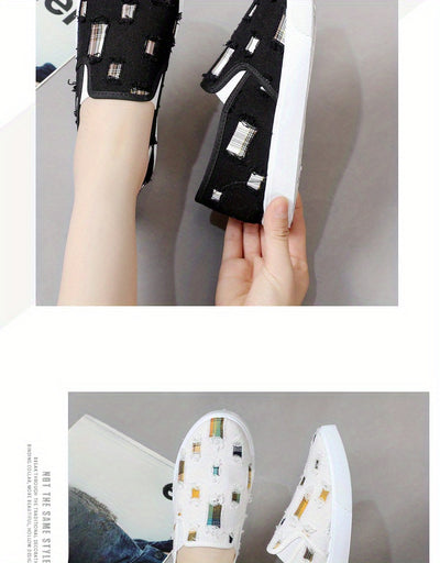 Women's Simple Canvas Shoes, Casual Slip On Outdoor Shoes, Comfortable Low Top Sneakers
