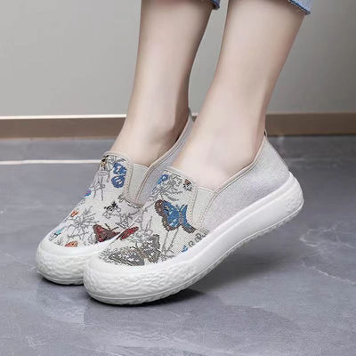 Women's Butterfly Pattern Sneakers, Casual Slip On Outdoor Shoes, Lightweight Low Top Shoes