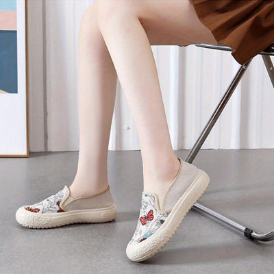 Women's Butterfly Pattern Sneakers, Casual Slip On Outdoor Shoes, Lightweight Low Top Shoes
