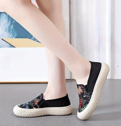 Women's Butterfly Pattern Sneakers, Casual Slip On Outdoor Shoes, Lightweight Low Top Shoes