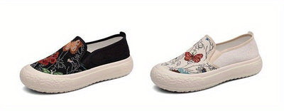 Women's Butterfly Pattern Sneakers, Casual Slip On Outdoor Shoes, Lightweight Low Top Shoes