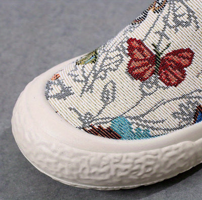 Women's Butterfly Pattern Sneakers, Casual Slip On Outdoor Shoes, Lightweight Low Top Shoes