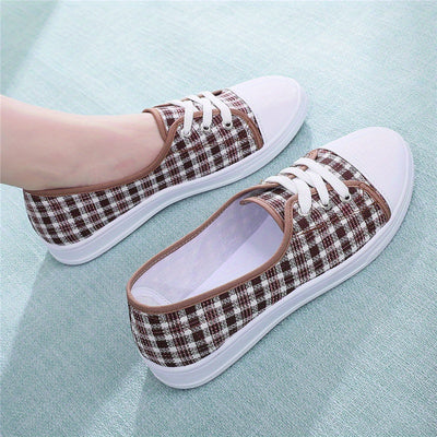Women's Plaid Pattern Canvas Shoes, Casual Lace Up Outdoor Shoes, Lightweight Low Top Sneakers