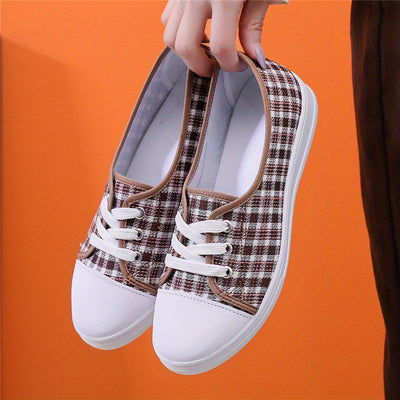 Women's Plaid Pattern Canvas Shoes, Casual Lace Up Outdoor Shoes, Lightweight Low Top Sneakers