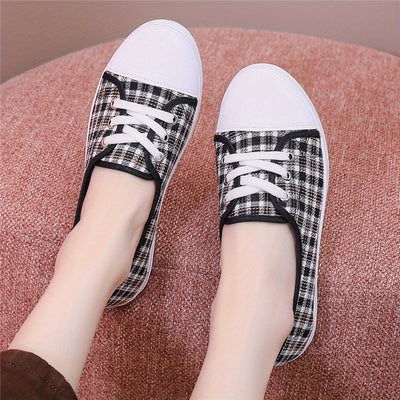 Women's Plaid Pattern Canvas Shoes, Casual Lace Up Outdoor Shoes, Lightweight Low Top Sneakers