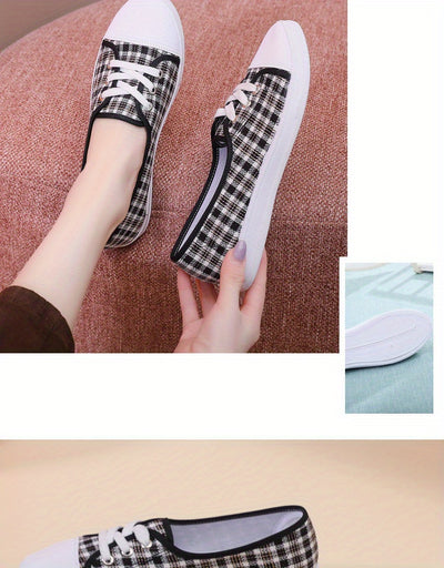 Women's Plaid Pattern Canvas Shoes, Casual Lace Up Outdoor Shoes, Lightweight Low Top Sneakers