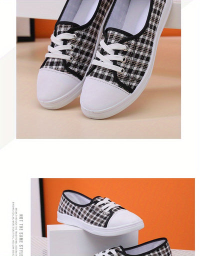Women's Plaid Pattern Canvas Shoes, Casual Lace Up Outdoor Shoes, Lightweight Low Top Sneakers