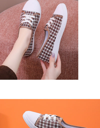 Women's Plaid Pattern Canvas Shoes, Casual Lace Up Outdoor Shoes, Lightweight Low Top Sneakers