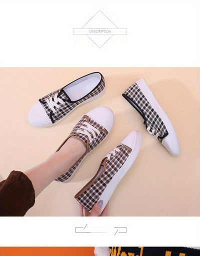 Women's Plaid Pattern Canvas Shoes, Casual Lace Up Outdoor Shoes, Lightweight Low Top Sneakers