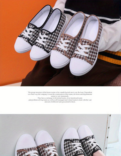 Women's Plaid Pattern Canvas Shoes, Casual Lace Up Outdoor Shoes, Lightweight Low Top Sneakers