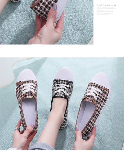 Women's Plaid Pattern Canvas Shoes, Casual Lace Up Outdoor Shoes, Lightweight Low Top Sneakers