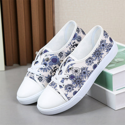 Women's Flower Pattern Canvas Shoes, Casual Lace Up Outdoor Shoes, Lightweight Low Top Shoes