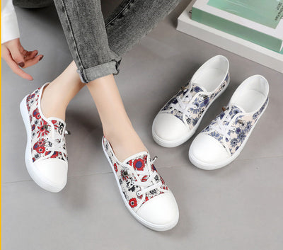 Women's Flower Pattern Canvas Shoes, Casual Lace Up Outdoor Shoes, Lightweight Low Top Shoes