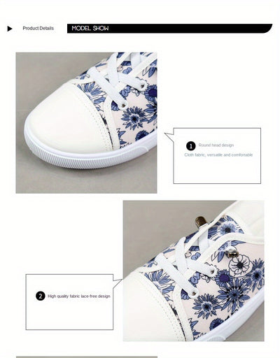 Women's Flower Pattern Canvas Shoes, Casual Lace Up Outdoor Shoes, Lightweight Low Top Shoes