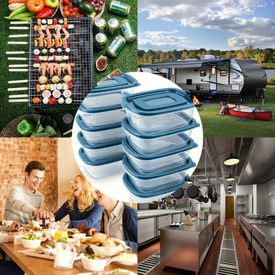 10pcs Blue and Clear Plastic Food Storage Containers with Leak-Proof Lids, 12-Month Use - Microwave & Dishwasher Safe | Stackable, Durable for Office, School, Picnics, Travel & Organization