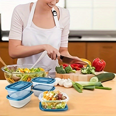 10pcs Blue and Clear Plastic Food Storage Containers with Leak-Proof Lids, 12-Month Use - Microwave & Dishwasher Safe | Stackable, Durable for Office, School, Picnics, Travel & Organization