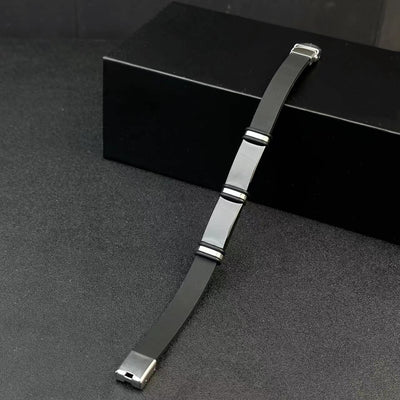 1pc Men'S Stainless Steel Adjustable Cuff Bracelet, Gunmetal Black Plating, Casual Style, Fashion Accessory, with Silicone Lining for Jewelry Gift