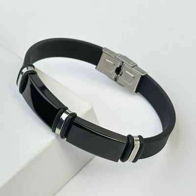 1pc Men'S Stainless Steel Adjustable Cuff Bracelet, Gunmetal Black Plating, Casual Style, Fashion Accessory, with Silicone Lining for Jewelry Gift