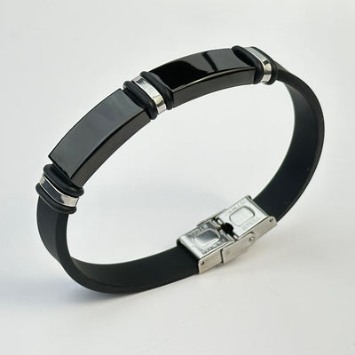 1pc Men'S Stainless Steel Adjustable Cuff Bracelet, Gunmetal Black Plating, Casual Style, Fashion Accessory, with Silicone Lining for Jewelry Gift