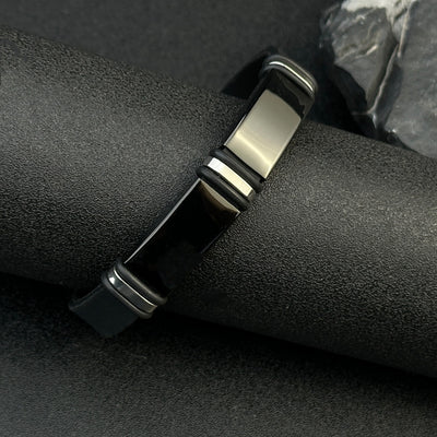 1pc Men'S Stainless Steel Adjustable Cuff Bracelet, Gunmetal Black Plating, Casual Style, Fashion Accessory, with Silicone Lining for Jewelry Gift